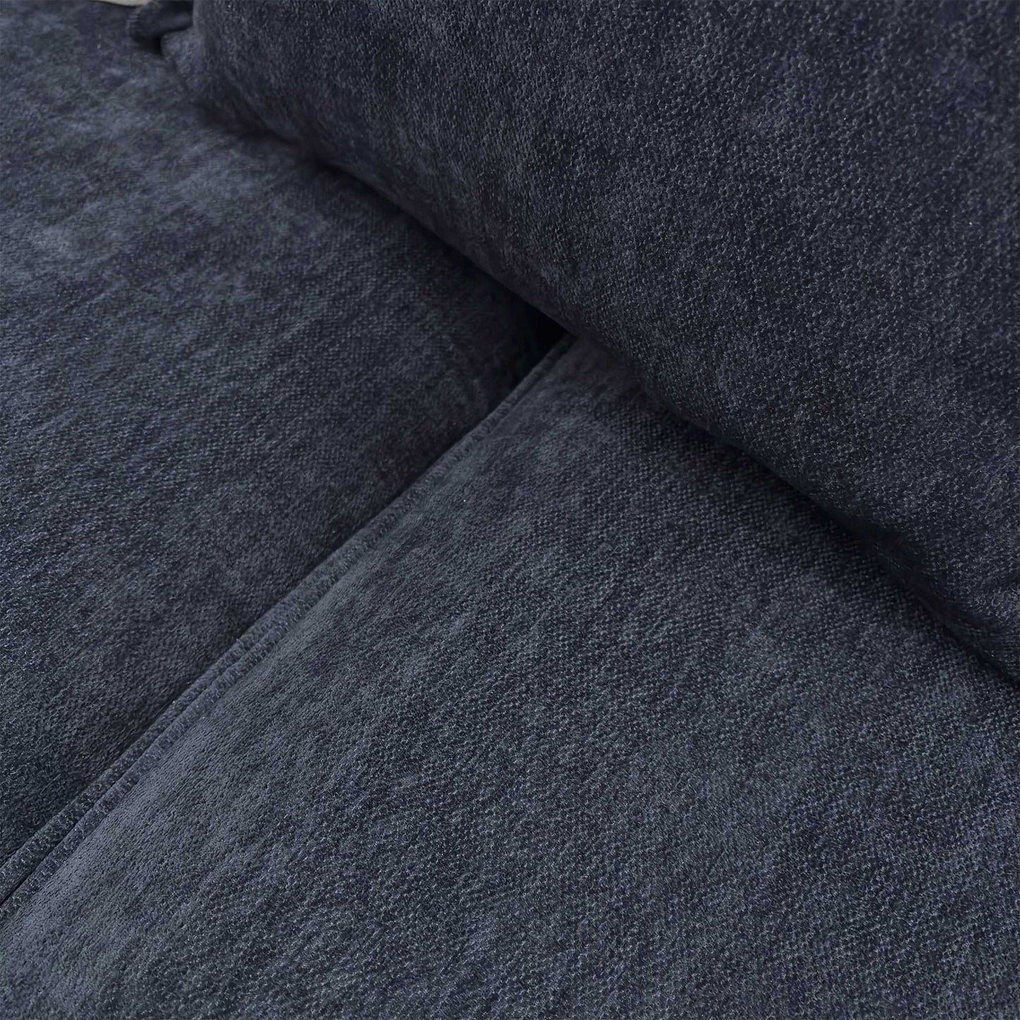 Close-up of the Derwent denim blue chenille fabric, detailing the durable weave and rich blue color tones.