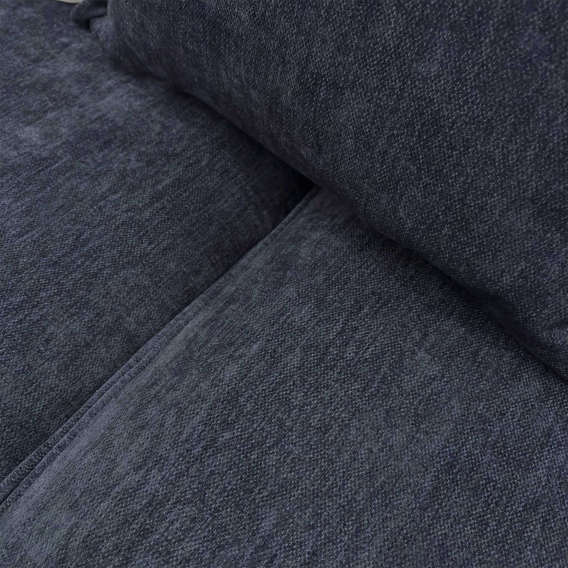 Close-up of the Derwent denim blue chenille fabric, detailing the durable weave and rich blue color tones.