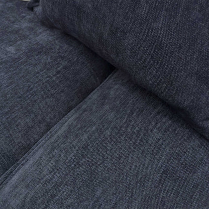 Close-up of the Derwent denim blue chenille fabric, detailing the durable weave and rich blue color tones.