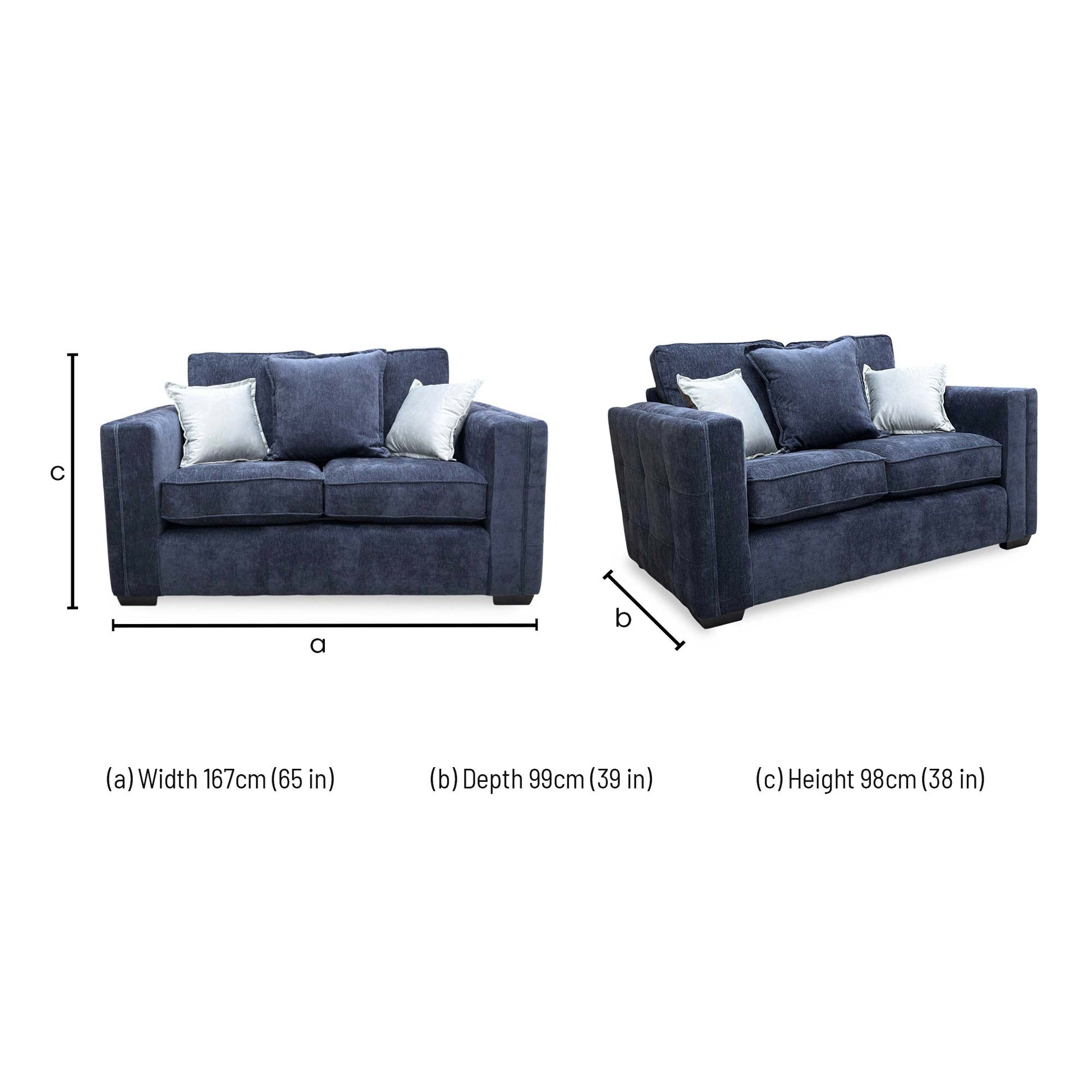 Technical dimension diagram for the Chelsea 2-seater sofa.