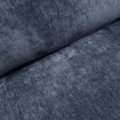 Close-up of the tactile Derwent denim blue chenille fabric, showing the intricate weave and rich color.
