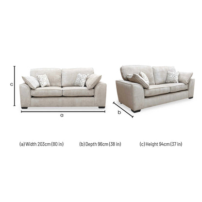Technical dimension diagram for the Harvey 3 seater sofa.