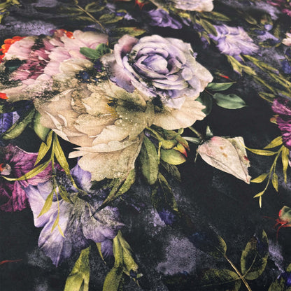 Close-up detail of the floral fabric texture and high-quality stitching on the Dame banquette footstool.