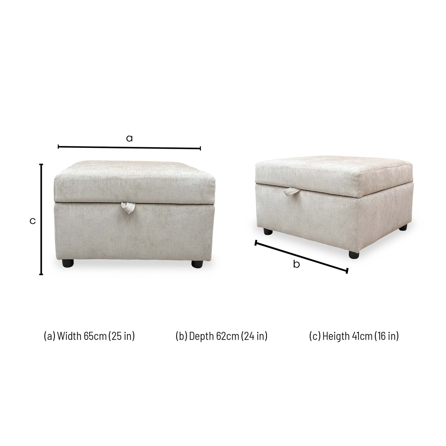 Technical dimension diagram for the Harvey footstool.
