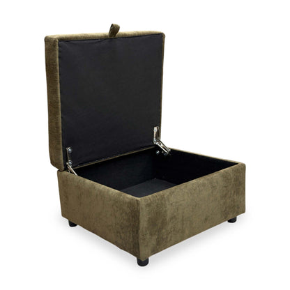 Top-down view of the Harvey storage footstool, emphasizing its square silhouette and clean upholstered finish.