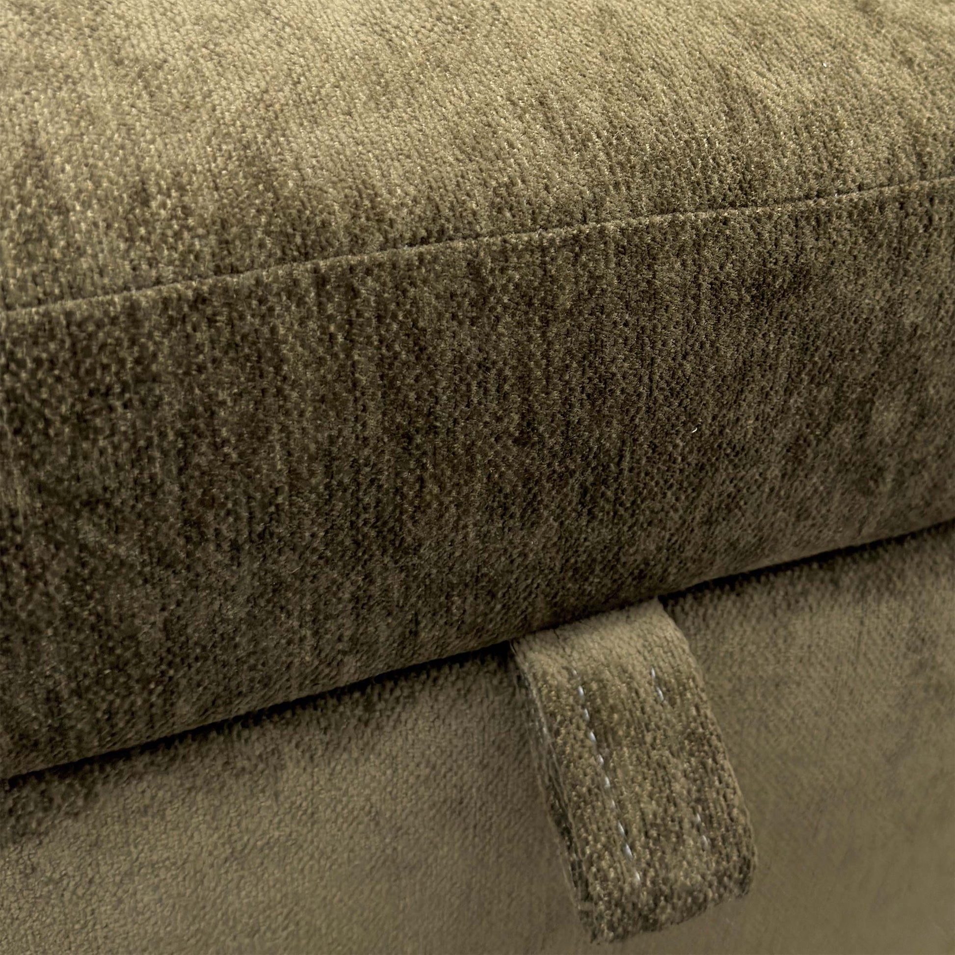 Close-up texture detail of the olive green Derwent soft weave upholstery.
