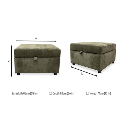 Technical dimension diagram for the Harvey storage footstool.
