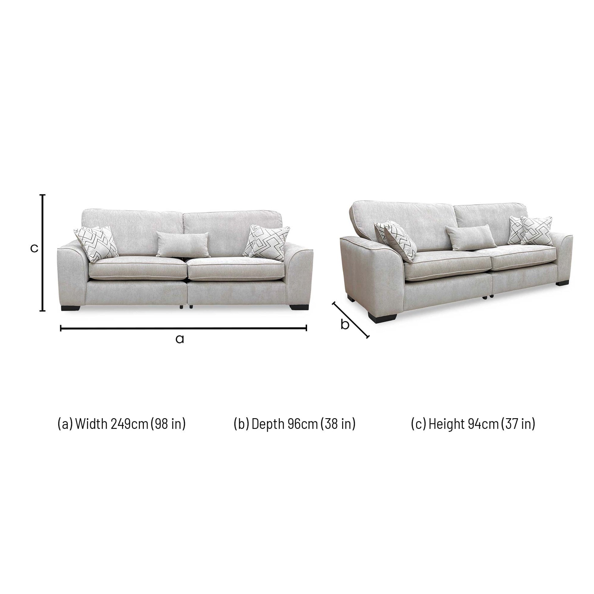Technical dimension diagram for the Harvey sofa.