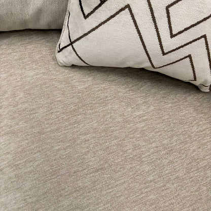 Close-up texture detail of the truffle brown Derwent soft weave upholstery.