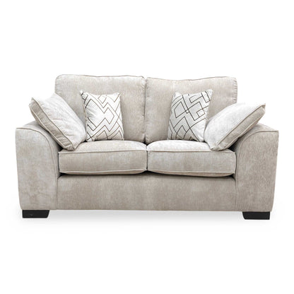 Front view of the truffle Harvey 2 seater sofa, emphasizing its clean lines and comfortable seating area.