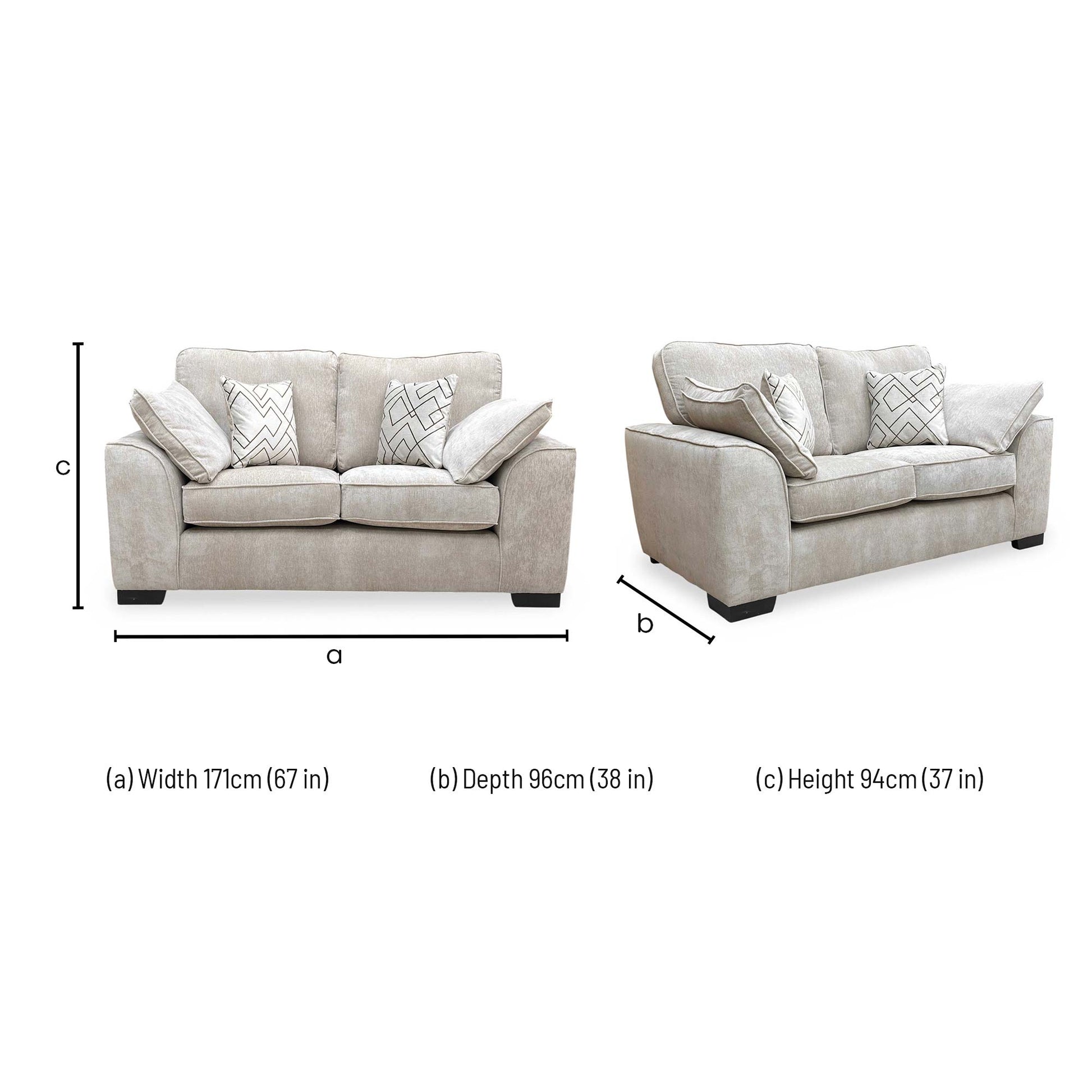 Technical dimension diagram for the Harvey 2 seater sofa.