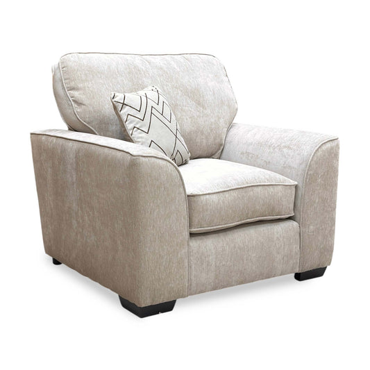 Full view of the ‘Harvey’ Truffle Derwent Soft Weave Fabric Chair, a luxurious armchair in a neutral brown tone.