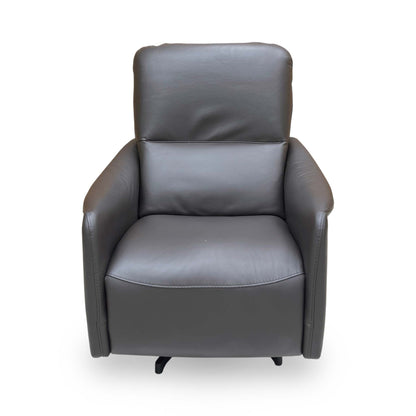 Fronal view of the chair focusing on the padded armrests and sleek swivel base.