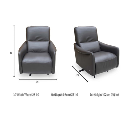 Dimensional diagram showing the width, depth, and height of the Viali Tatto swivel chair.