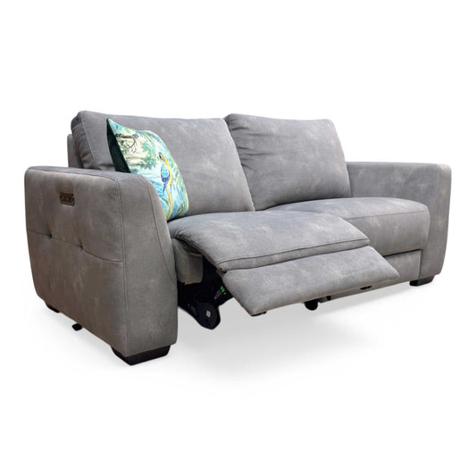 Full view of Furniture Village 'Dinky' Dexter 3-seater power recliner sofa in Mocha velvet.