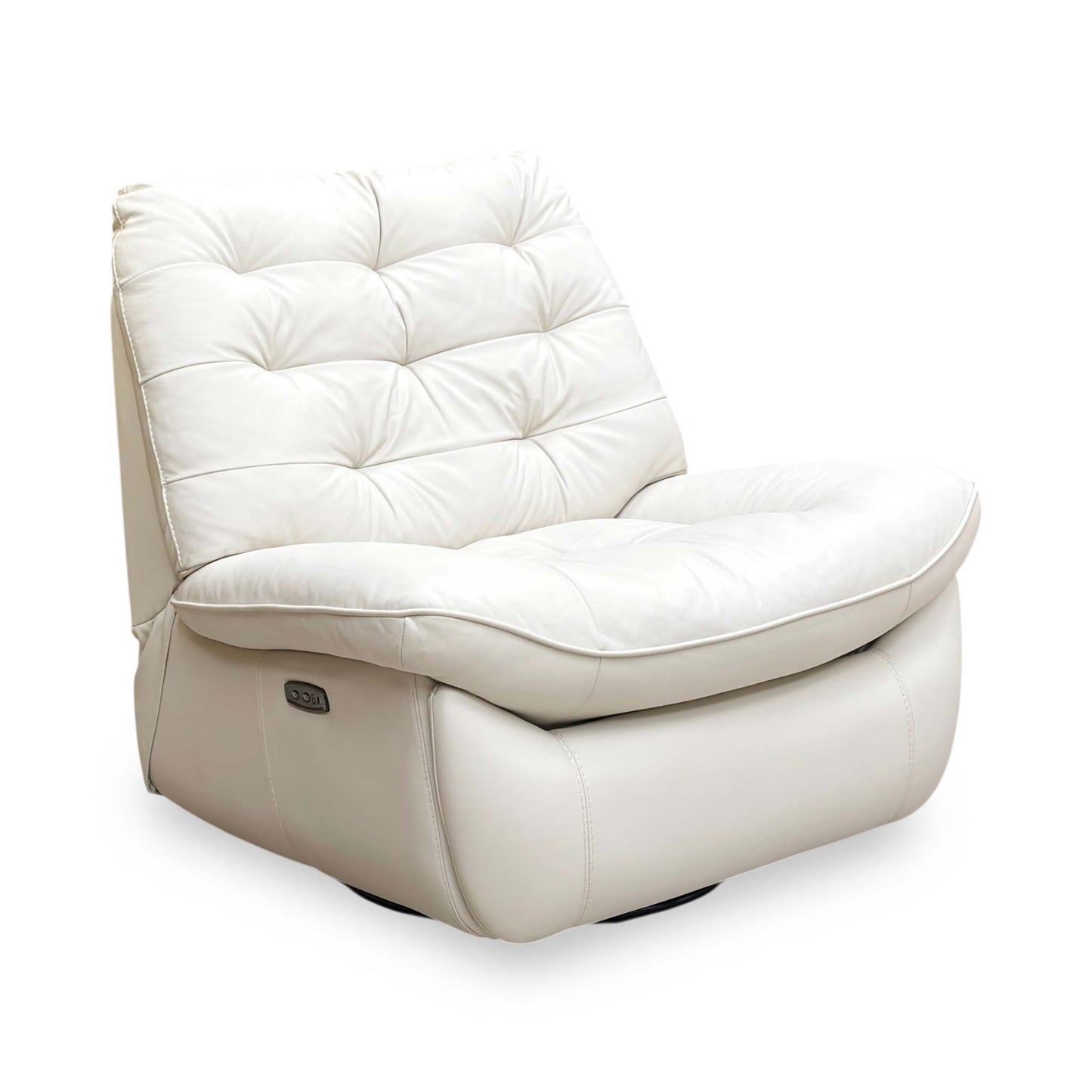 Side view showing the contemporary curved silhouette and luxurious leather cushioning.