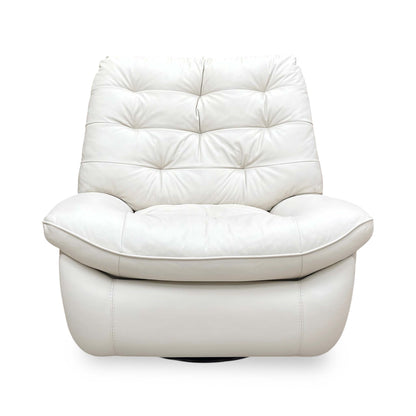 Front view of the Ozzy chair highlighting the plush armrests and stylish button detailing.