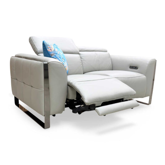 Full view of furniture Village 'Gisella' 2-seater power recliner sofa in light grey Cat-40/27 leather.
