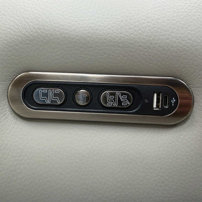 Detail view of the integrated power control panel and USB charging station.