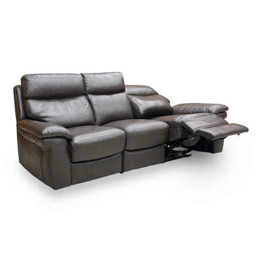 Full view of Comfort Story Serene 3-seater power recliner sofa in Walnut Brown 037c leather.