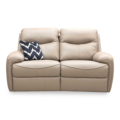 Front view of the sofa's back and tailored leather finish, suitable for open-plan placement.