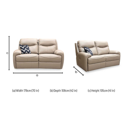 Dimension diagram for the G Plan Amesbury 2-seater power recliner sofa.