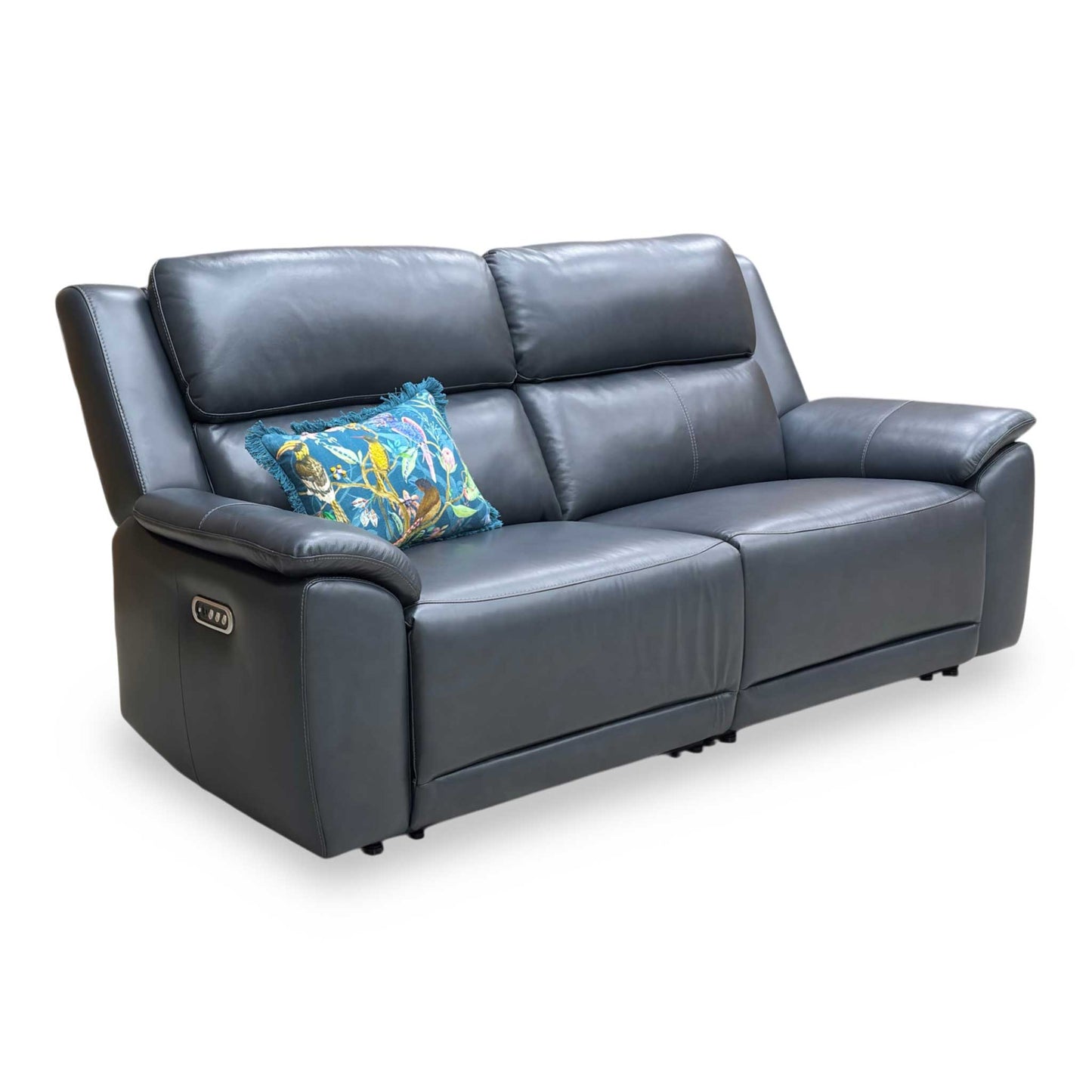 Angle shot of the sofa showing the high-back design and ergonomic support features.