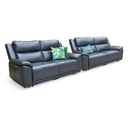 ‘Utah’ Natural Milled Navy Blue La-4828 Leather 3 + 3 Seater Sofa Power Recliner with Power Headrests and Power Lumbar - product photo 3