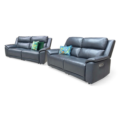 ‘Utah’ Natural Milled Navy Blue La-4828 Leather 3 + 3 Seater Sofa Power Recliner with Power Headrests and Power Lumbar - product photo 4