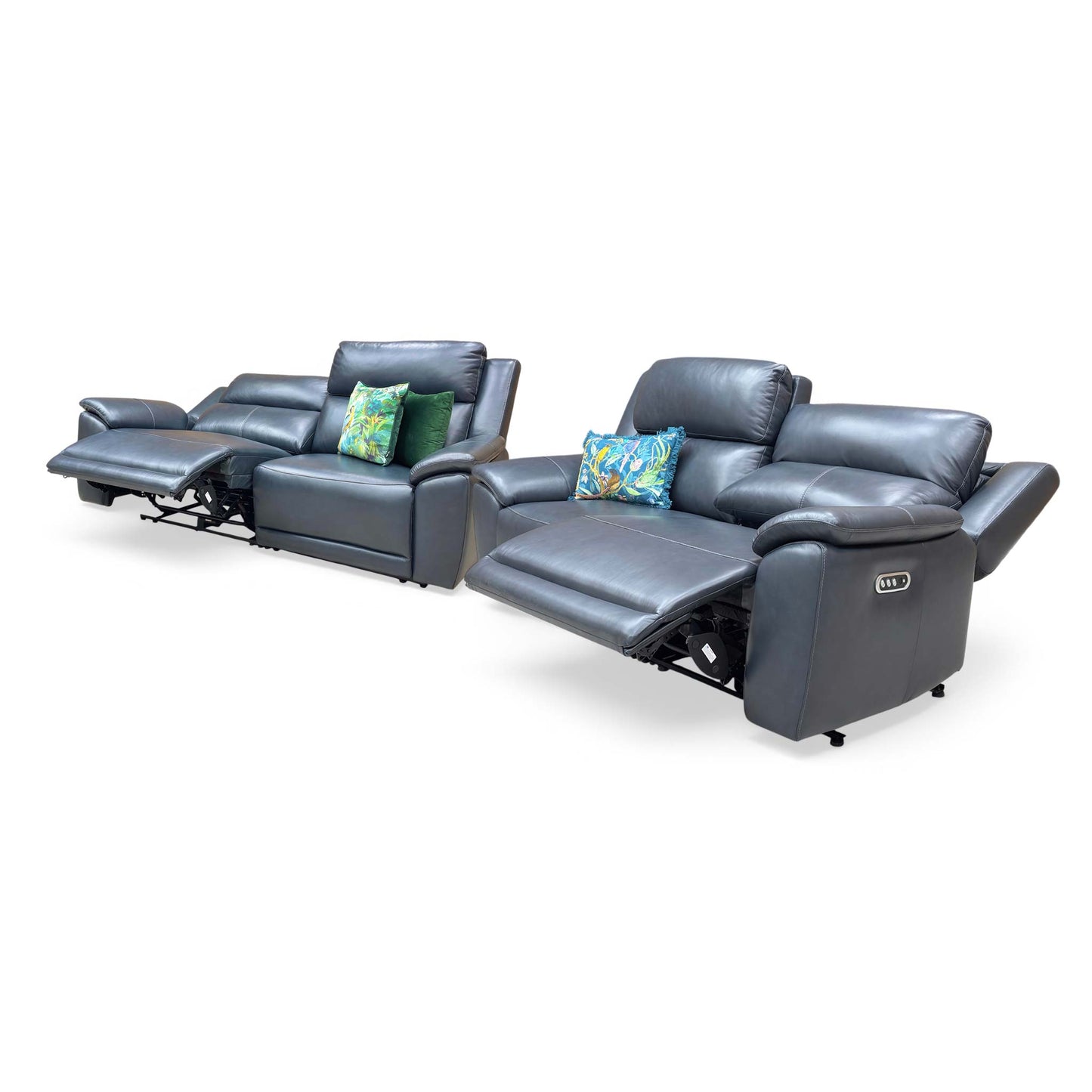 ‘Utah’ Natural Milled Navy Blue La-4828 Leather 3 + 3 Seater Sofa Power Recliner with Power Headrests and Power Lumbar - product photo 6
