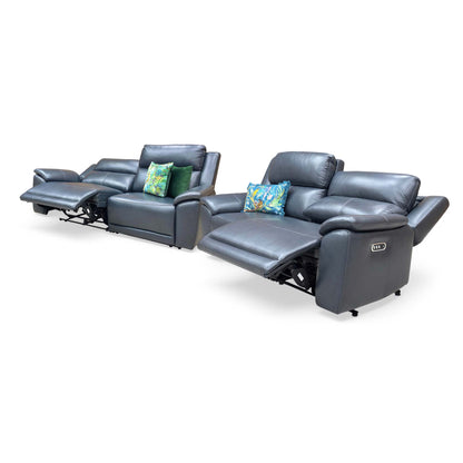 ‘Utah’ Natural Milled Navy Blue La-4828 Leather 3 + 3 Seater Sofa Power Recliner with Power Headrests and Power Lumbar - product photo 6