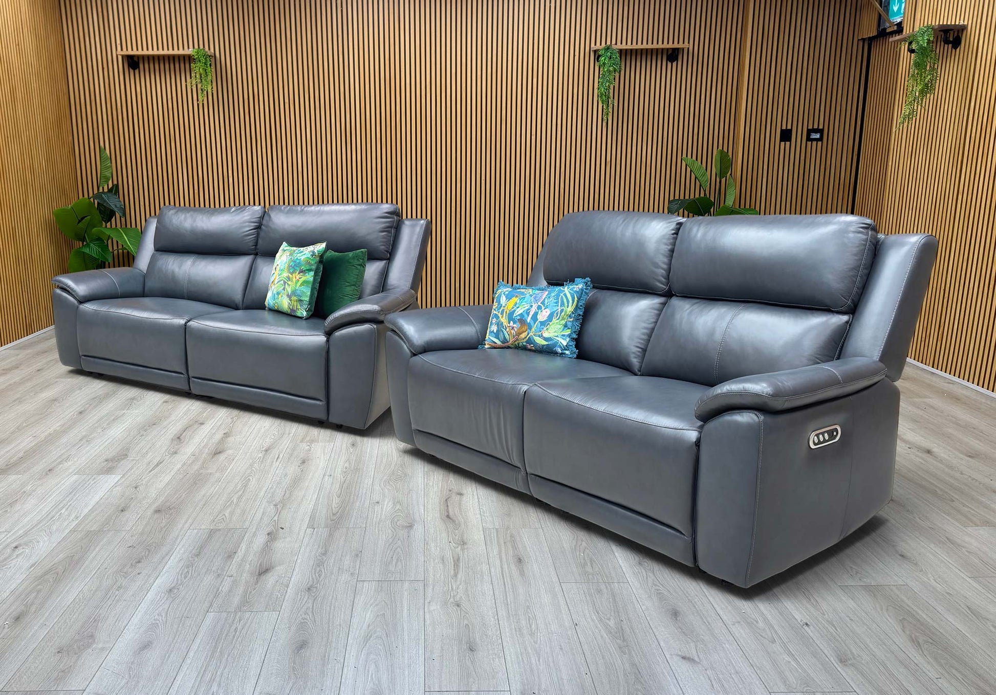 ‘Utah’ Natural Milled Navy Blue La-4828 Leather 3 + 3 Seater Sofa Power Recliner with Power Headrests and Power Lumbar - product photo 2