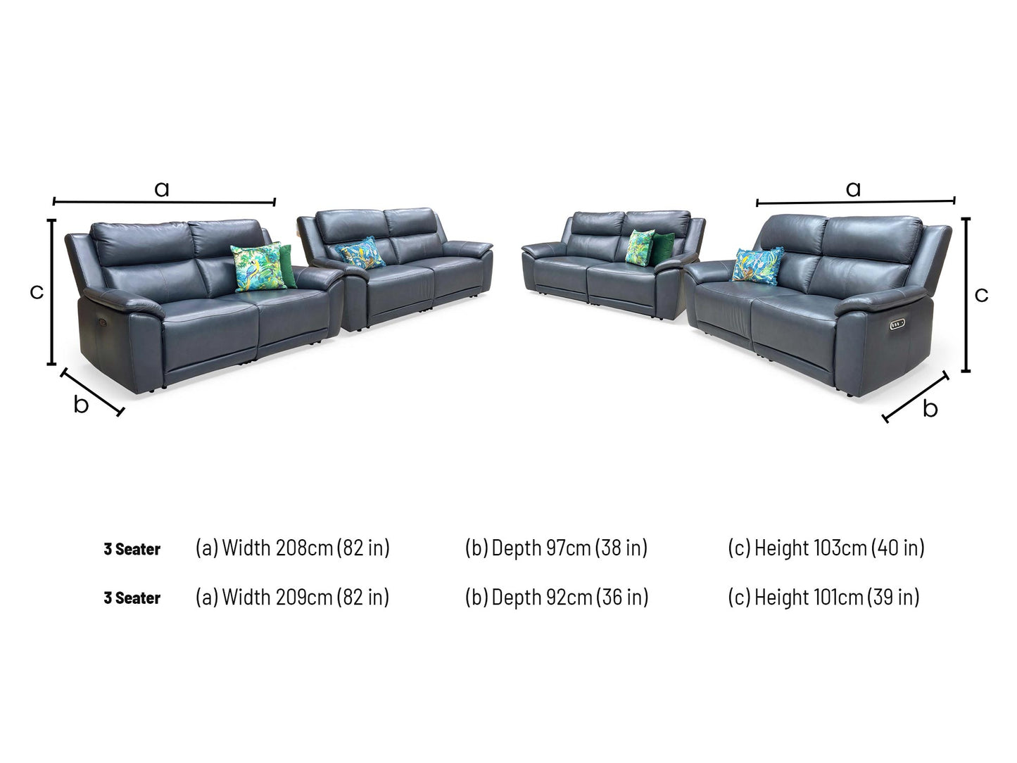 ‘Utah’ Natural Milled Navy Blue La-4828 Leather 3 + 3 Seater Sofa Power Recliner with Power Headrests and Power Lumbar - product photo 7