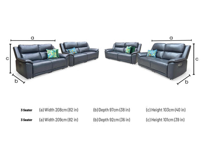 ‘Utah’ Natural Milled Navy Blue La-4828 Leather 3 + 3 Seater Sofa Power Recliner with Power Headrests and Power Lumbar - product photo 7
