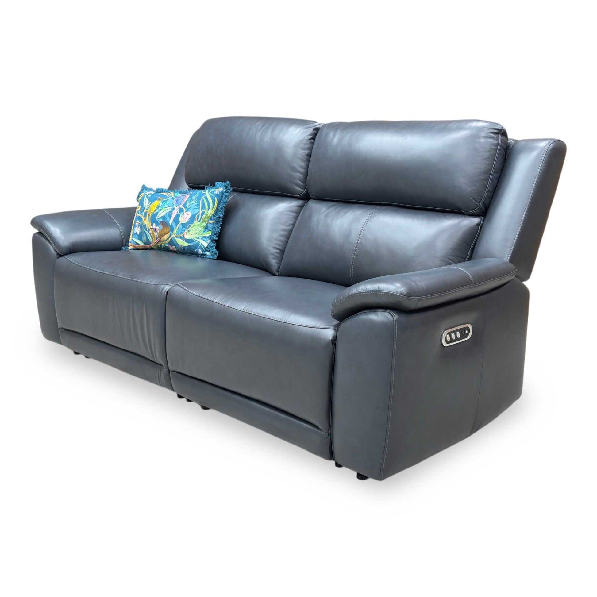 Angle shot of the sofa showing the high-back design and ergonomic support features.