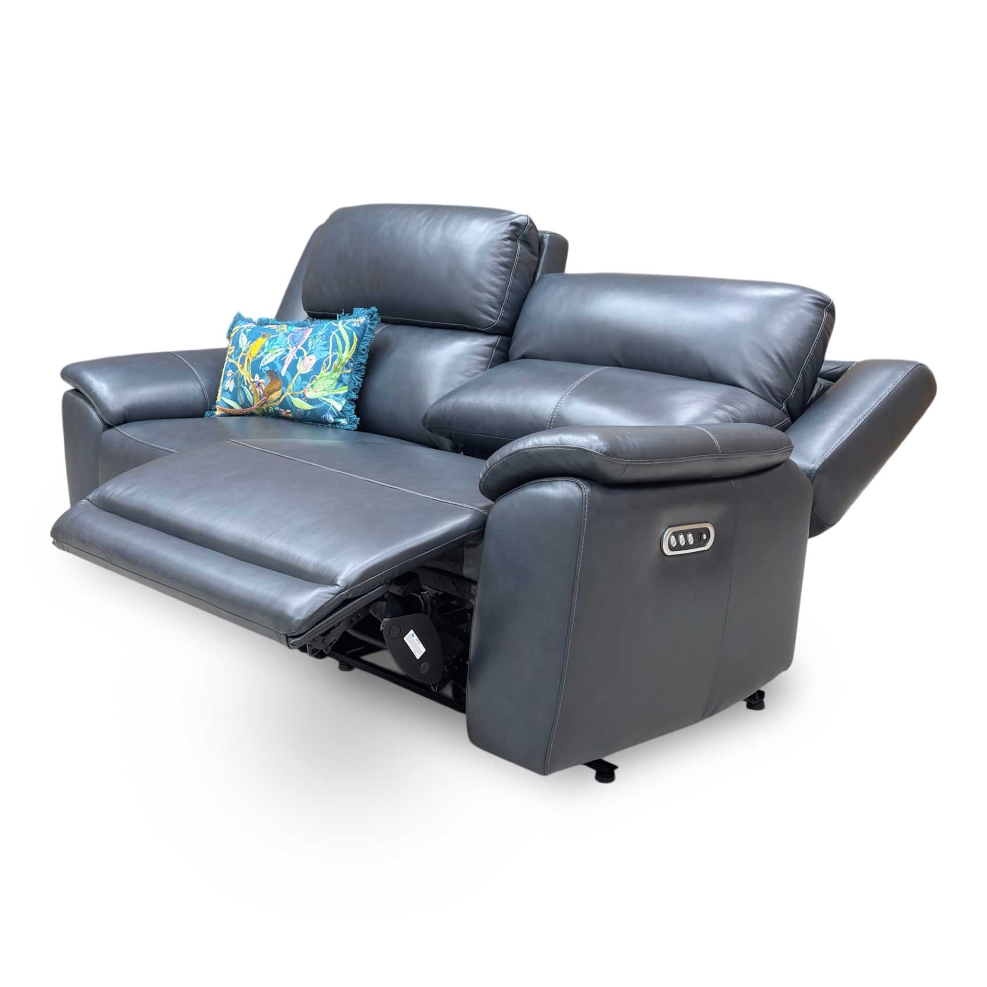 Side view of the integrated power control buttons for reclining, headrest, and lumbar support.