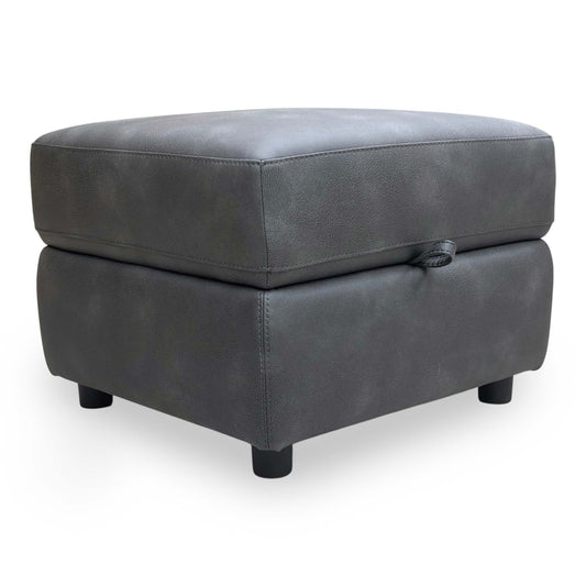 Full view of Touch storage footstool in Charcoal Grey heavy-duty fabric with a cushioned top.