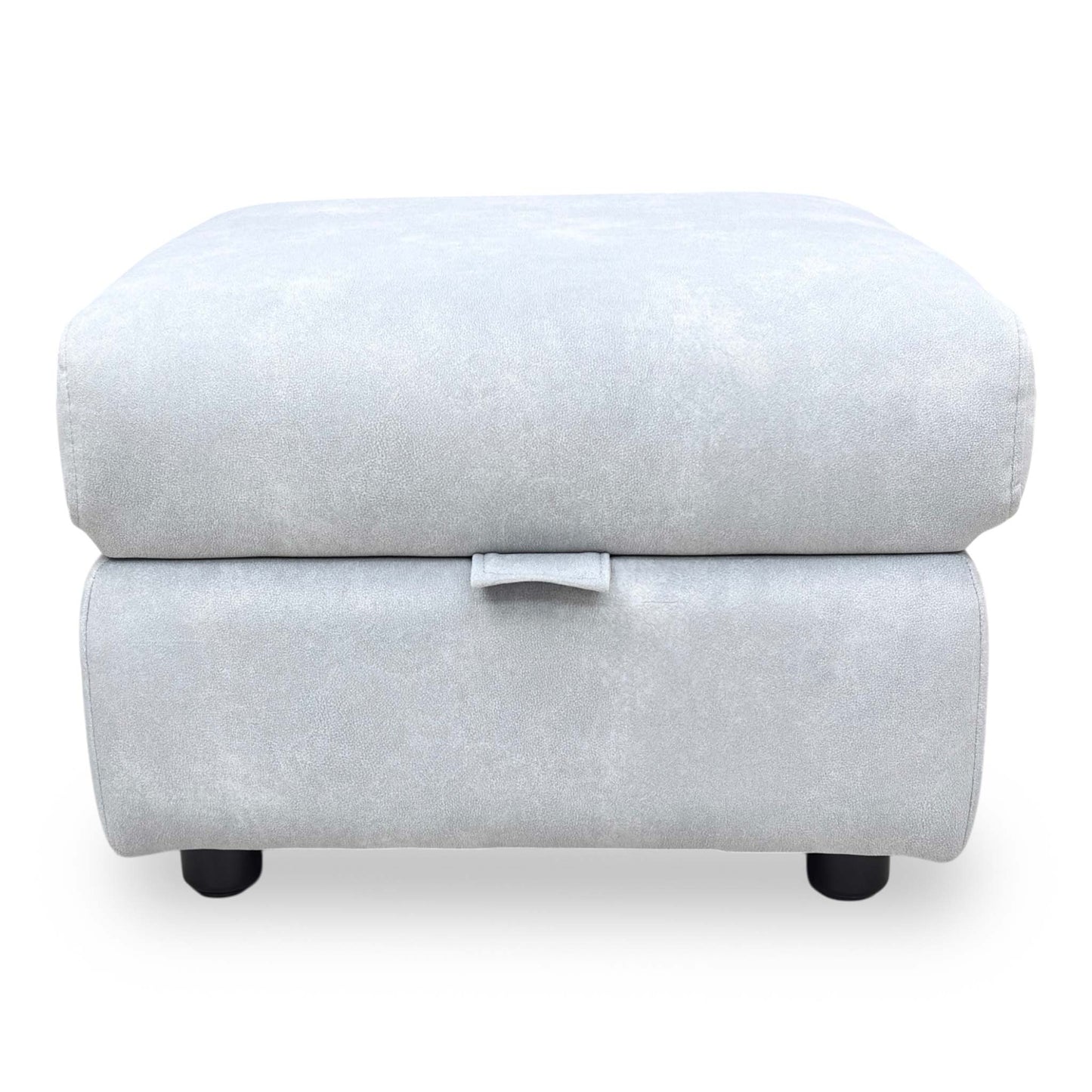 Front view of the square Sloane storage footstool highlighting its compact design.
