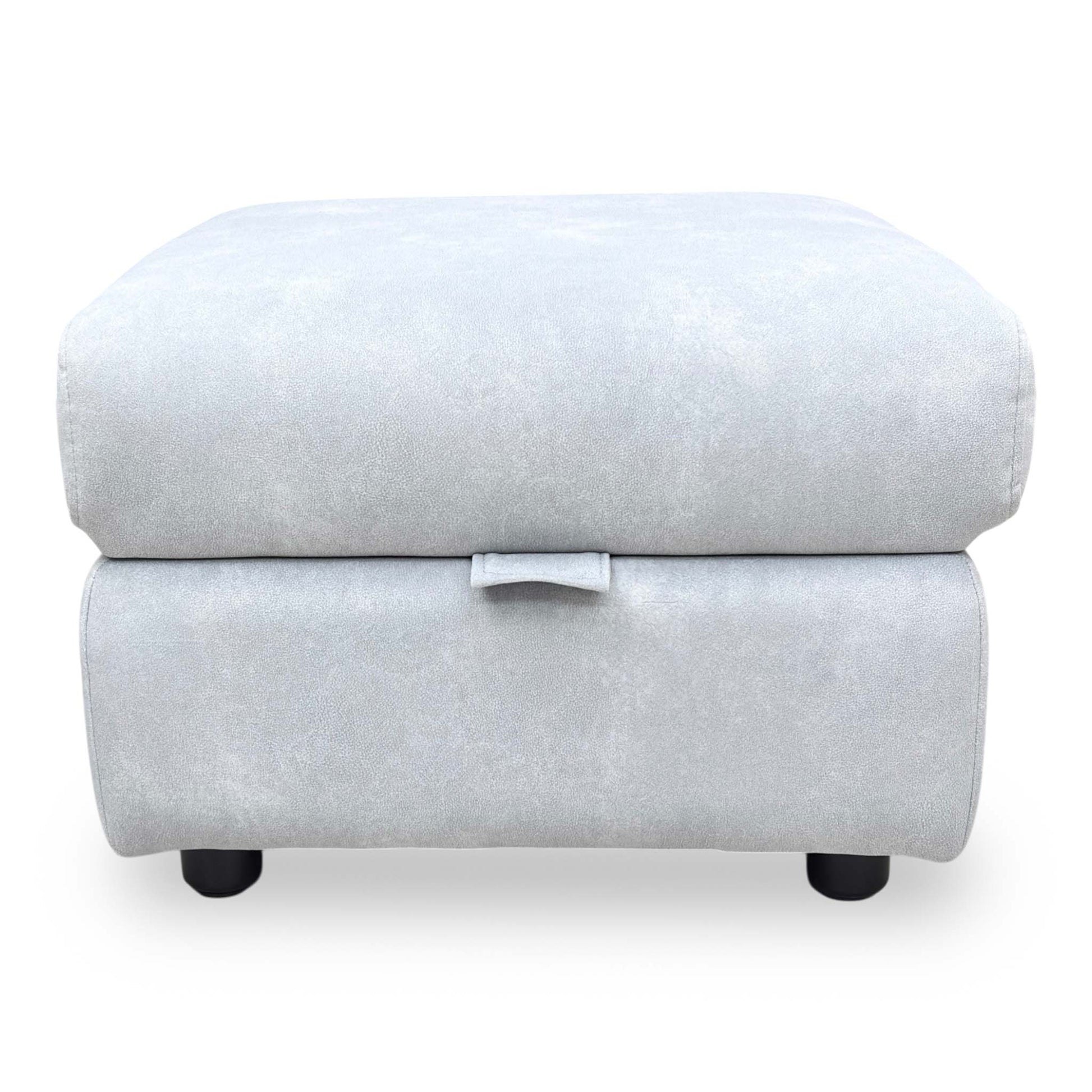 Front view of the square Sloane storage footstool highlighting its compact design.