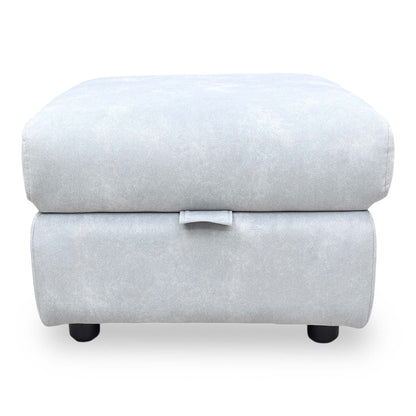 Front view of the square Sloane storage footstool highlighting its compact design.