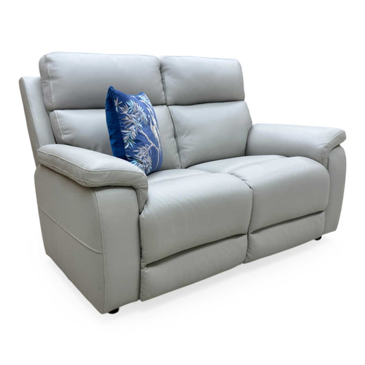Full view of the 'Raven' Oslo 2-seater sofa in light grey Cat-40/27 leather with high-back support.