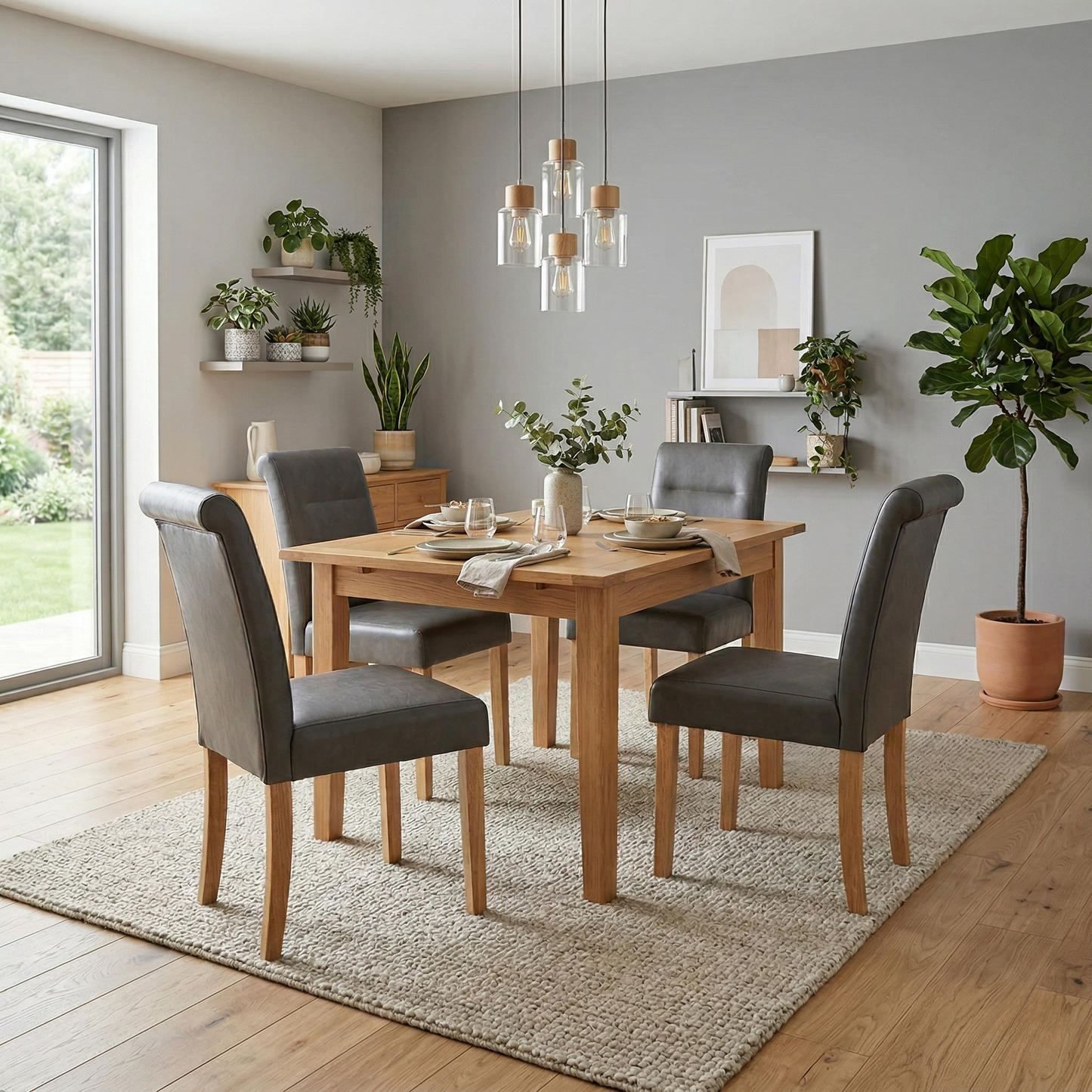 Living room view of the Lewis dining chair showcasing the classic rolled top and buttoned upholstery design.
