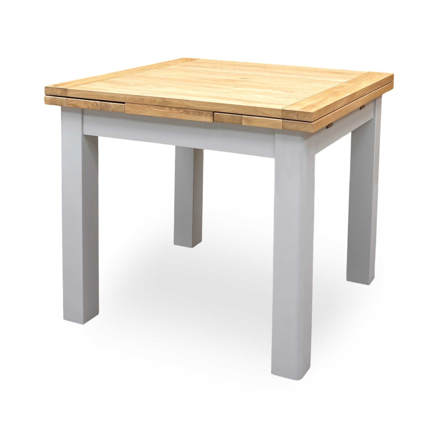 ‘Lewis’ Solid Oak Small Extending Dining Table with 4 Light Grey Faux Leather Chairs Set