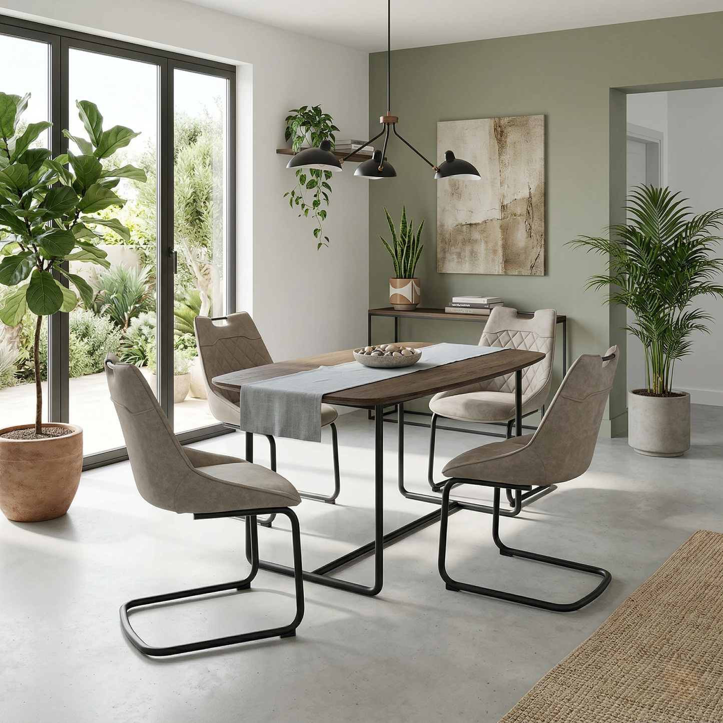 'Warrior' Taupe Fabric Cantilever Dining Chairs - Set of 4