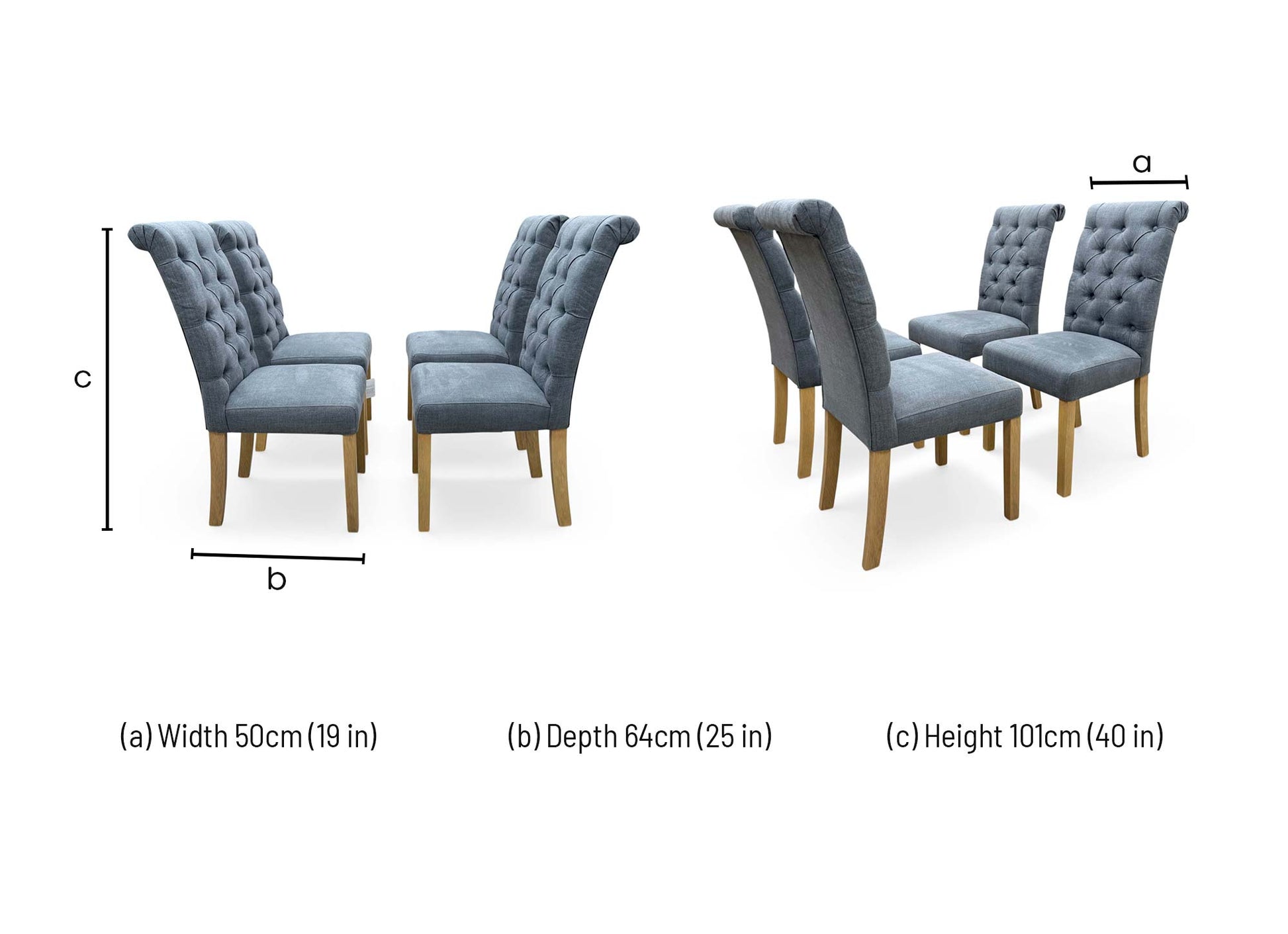 Dimensions diagram for the Hamilton dining chair: 50cm width, 64cm depth, and 101cm height.