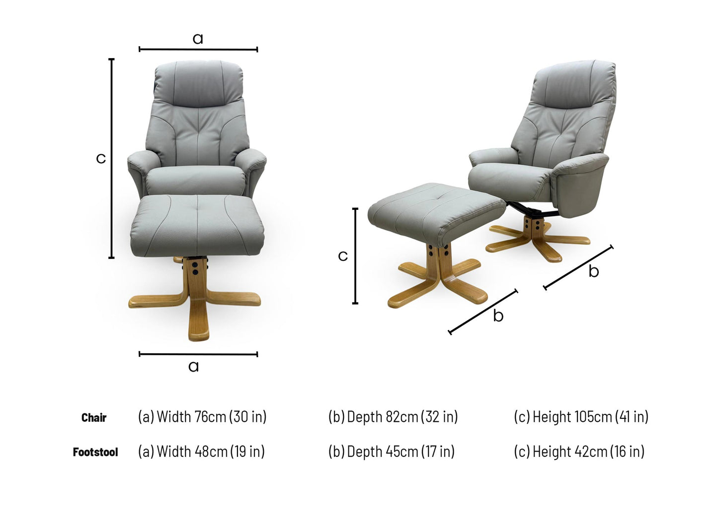 'Muscat' Dark Grey PU Leather Swivel Recliner Chair and Footstool
