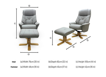 'Muscat' Dark Grey PU Leather Swivel Recliner Chair and Footstool