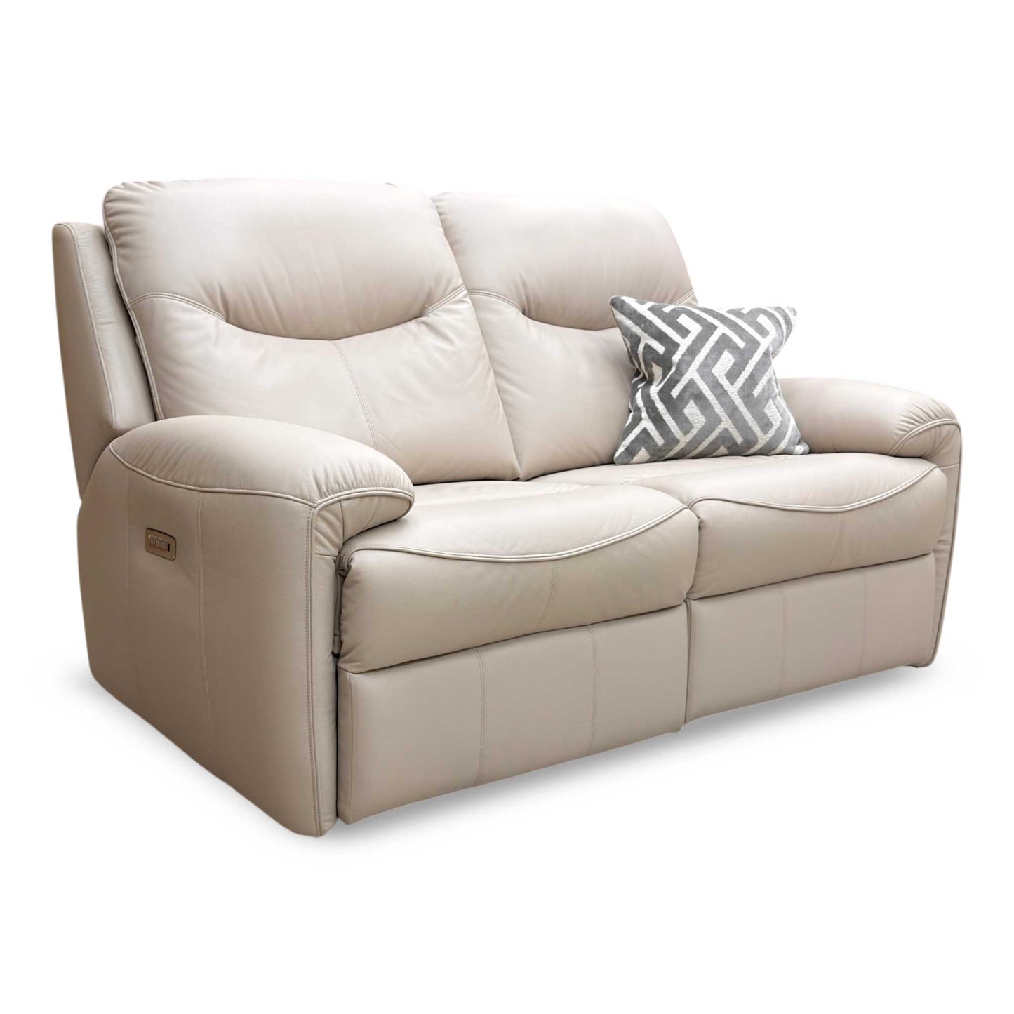 Side view of the sofa from a slight angle, showcasing the high-back support and fixed seat cushioning.