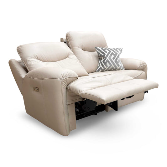 Full view of G Plan Amesbury 2-seater power recliner sofa in Cambridge Plaster Beige with high back and deep cushioning.