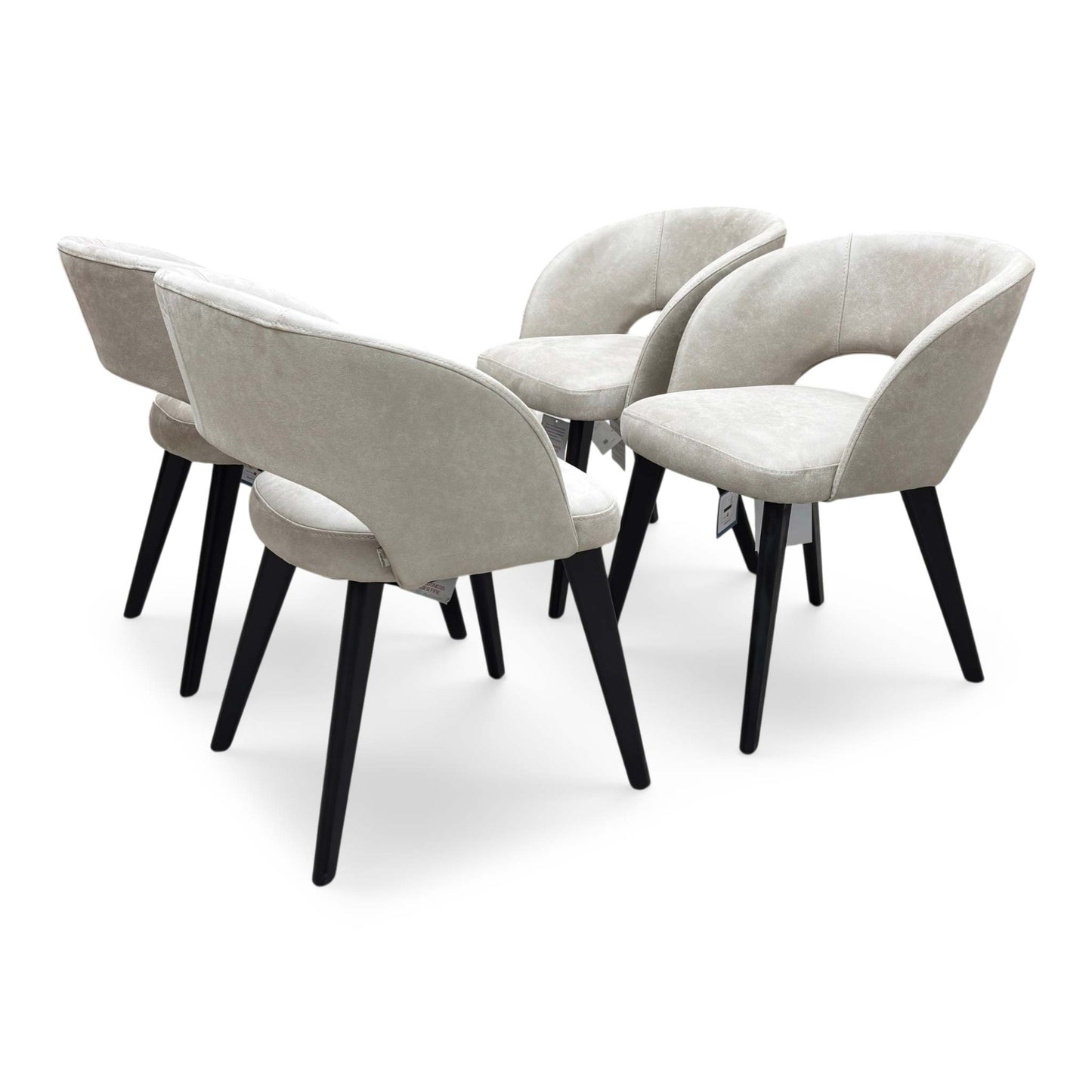 Full View Furniture Village Stone International ‘Goya’ R066 set of 4 contemporary fixed dining chairs, handcrafted in Italy and upholstered in elegant vintage taupe fabric.